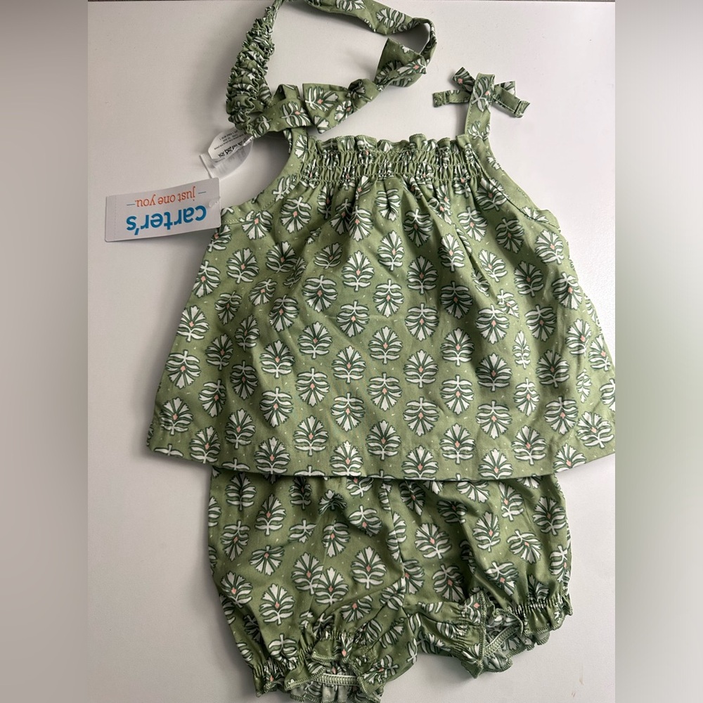 Carter's Olive Green Floral Diaper Cover Set